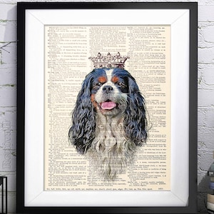 Cavalier King Charles Spaniel Tricolour, Dictionary Art print, Gift ideas for book lovers, Pet Portrait, Home Decor Wall Art, Dog Lover Gift