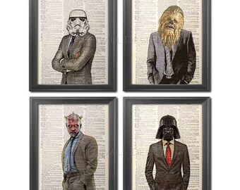 Juego de 4 impresiones de Star Wars III, impresión artística de Star Wars, idea de regalo para amantes de los libros/escritores Regalos de Star Wars para hombres Juego de 4 impresiones de arte de pared