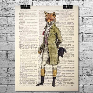 Fox Gentleman III, Art Print dictionary, Fox Lover Gift for home, Gift for Husband, Gift idea for book lovers, fox gifts for men
