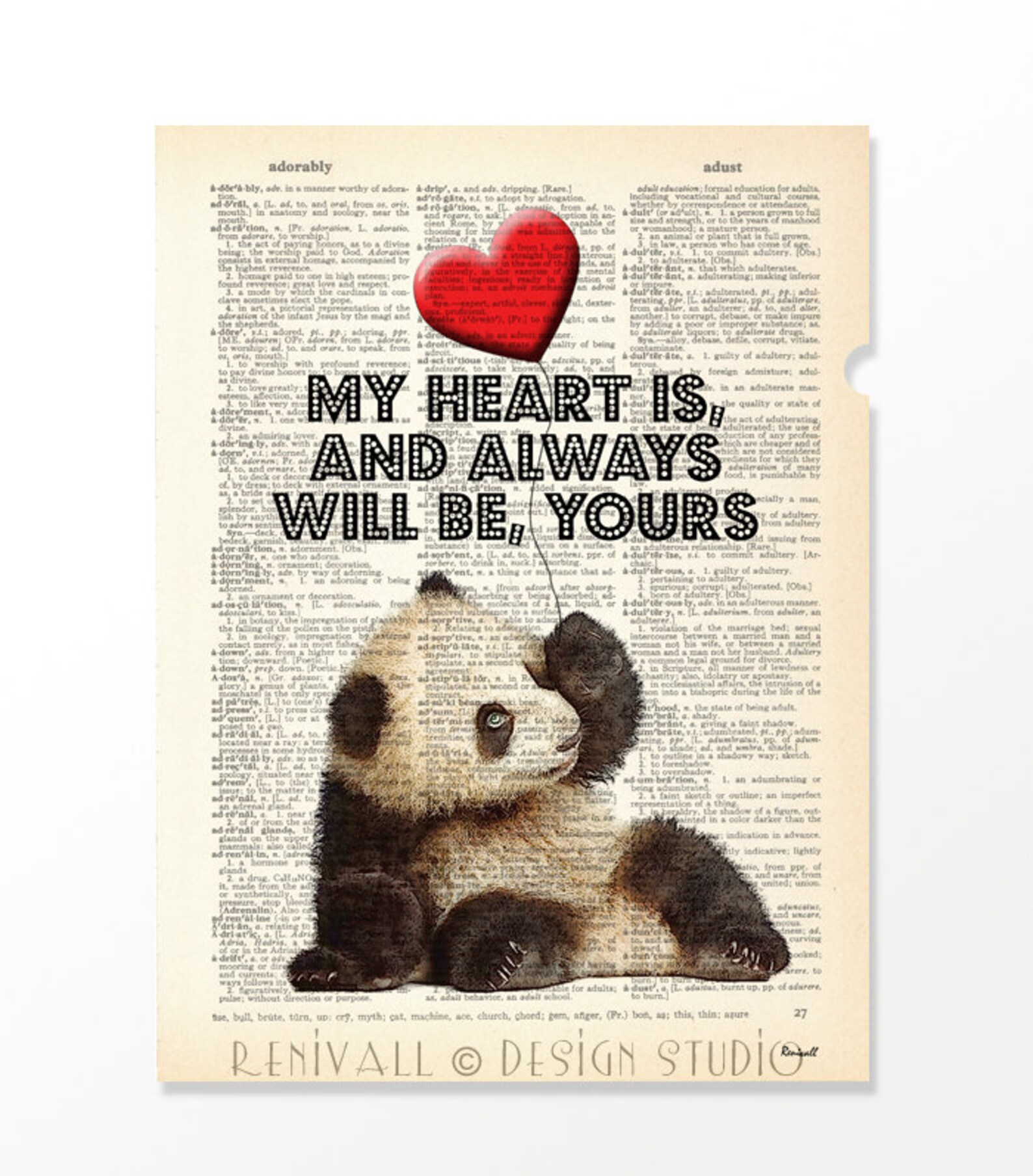 Panda Love Dictionary Art Print Panda Picture Art Pets Etsy