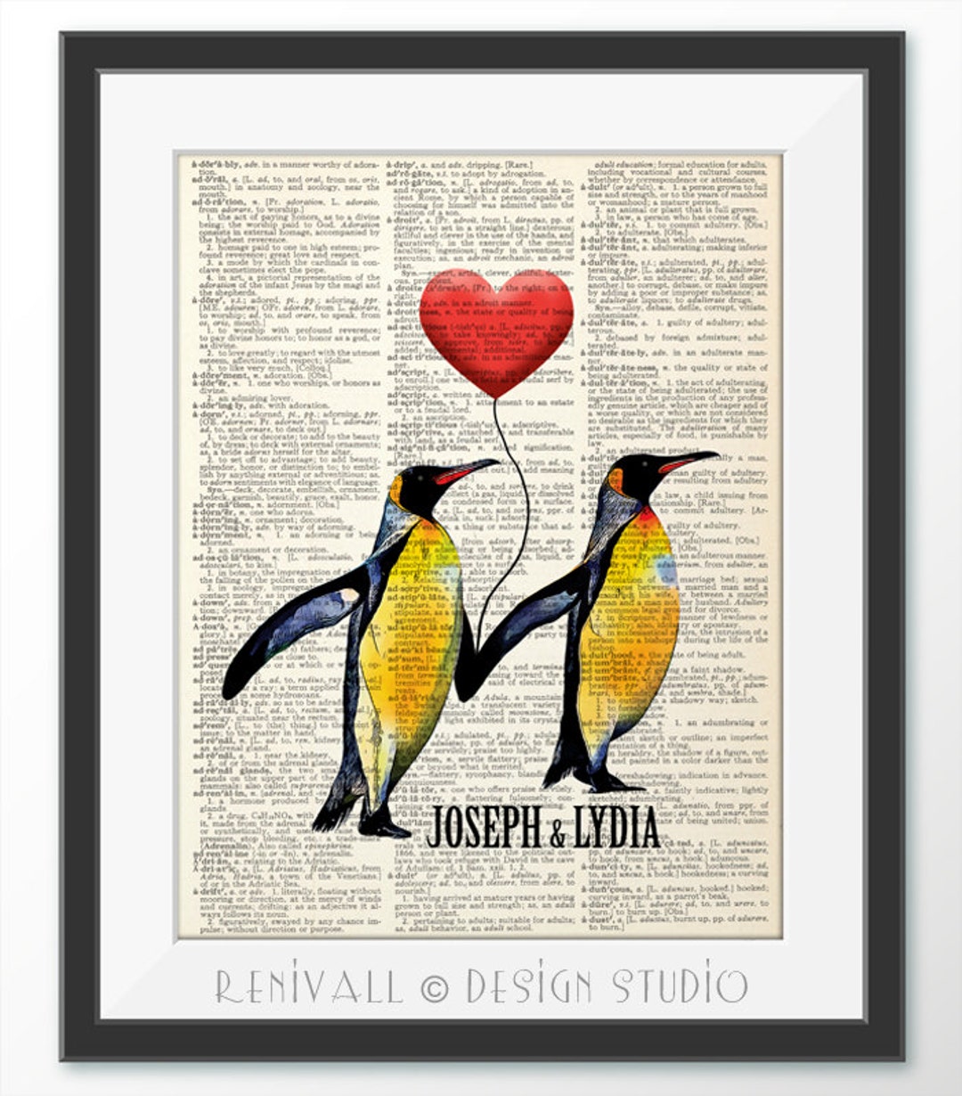 Personalized Love Penguins Dictionary Art Print Personalized - Etsy