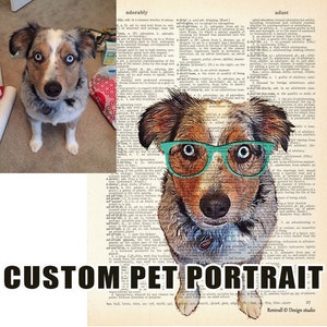 Custom Pet Portrait from photo, Art Print dictionary, Personalized Gift Idea for Pets & Pet Lovers, Custom gifts for writers, Custom Pet Art