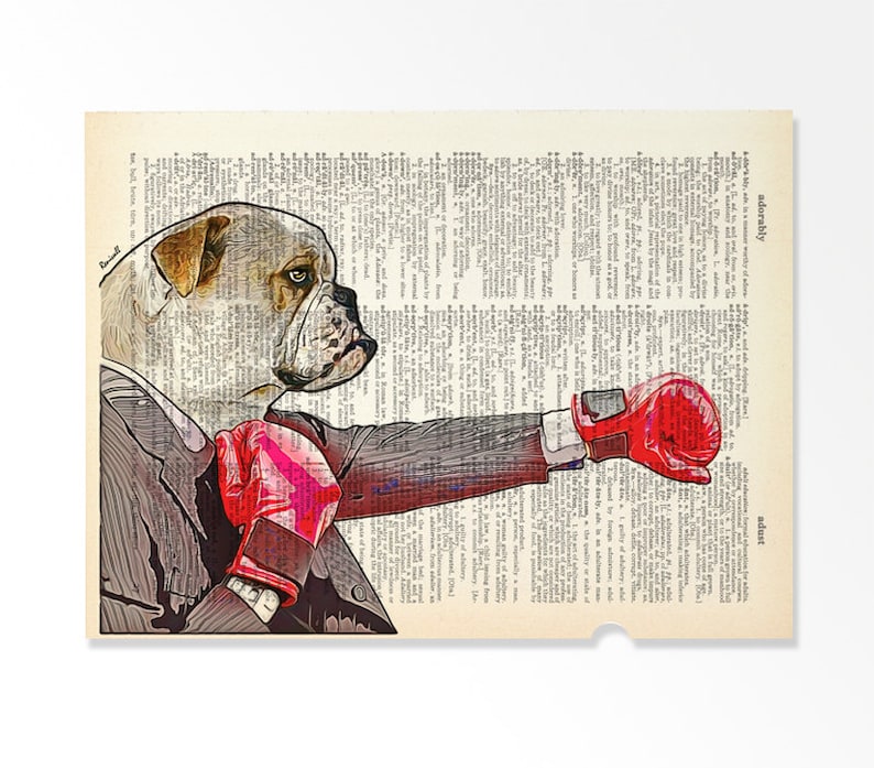 Painting picture English Bulldog Dictionary art print Poster Painting Wall Decor Wall Art Dog illustration page book