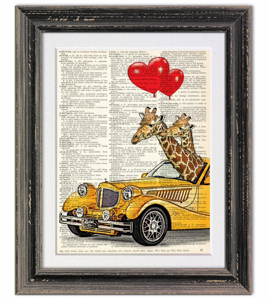 Love Giraffes Dictionary Art Print Dictionary Paper Wall - Etsy