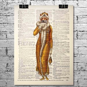 Fox Lady I, Art Print dictionary, Fox Lover Gift for home, Gift for Wife from Husband, Gift idea for book lovers, Fox Gifts for Women