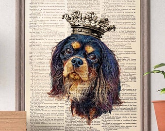 Cavalier King Charles Spaniel noir et feu, impression d'art de dictionnaire, idées cadeaux pour les amateurs de lecture, décoration murale chien, art mural chien, cadeau pour amoureux des chiens