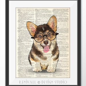 Pembroke Welsh Corgi Dog Color, Dictionary Art print, Dictionary paper, Wall Art Dog Drawing,Painting picture, Art pets, Art DogPoster
