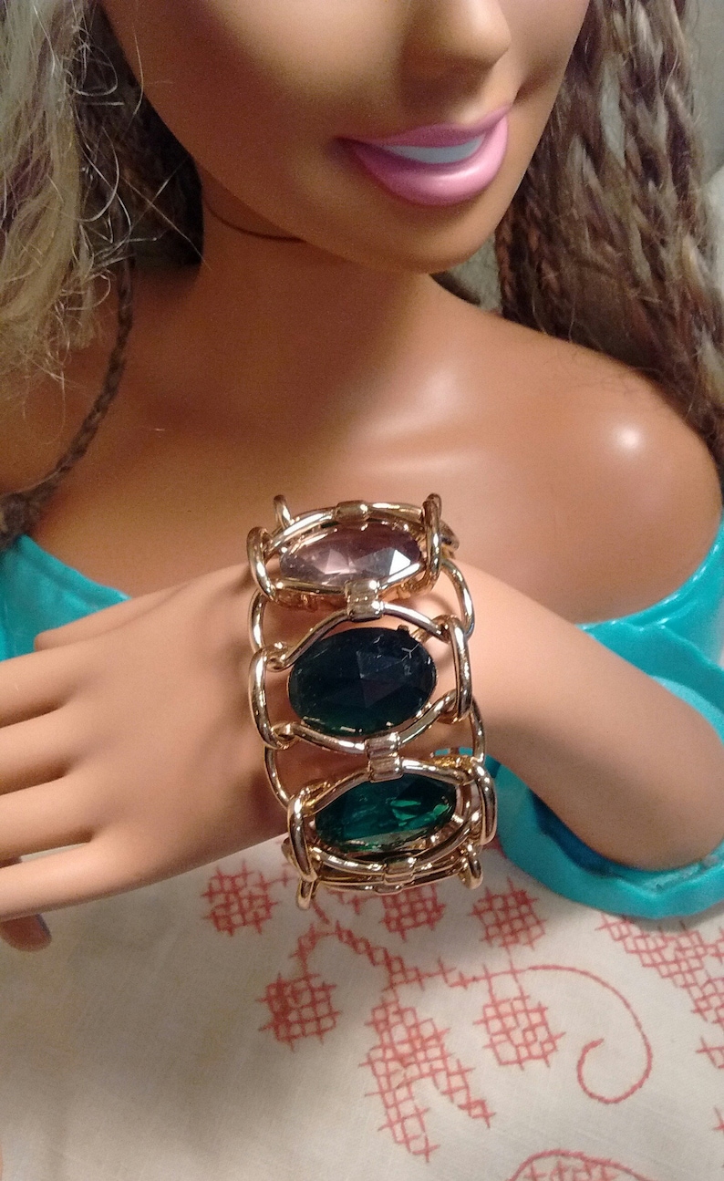 Bold Bright Beautiful Boho Vintage Crystal Gold Tone Bracelet