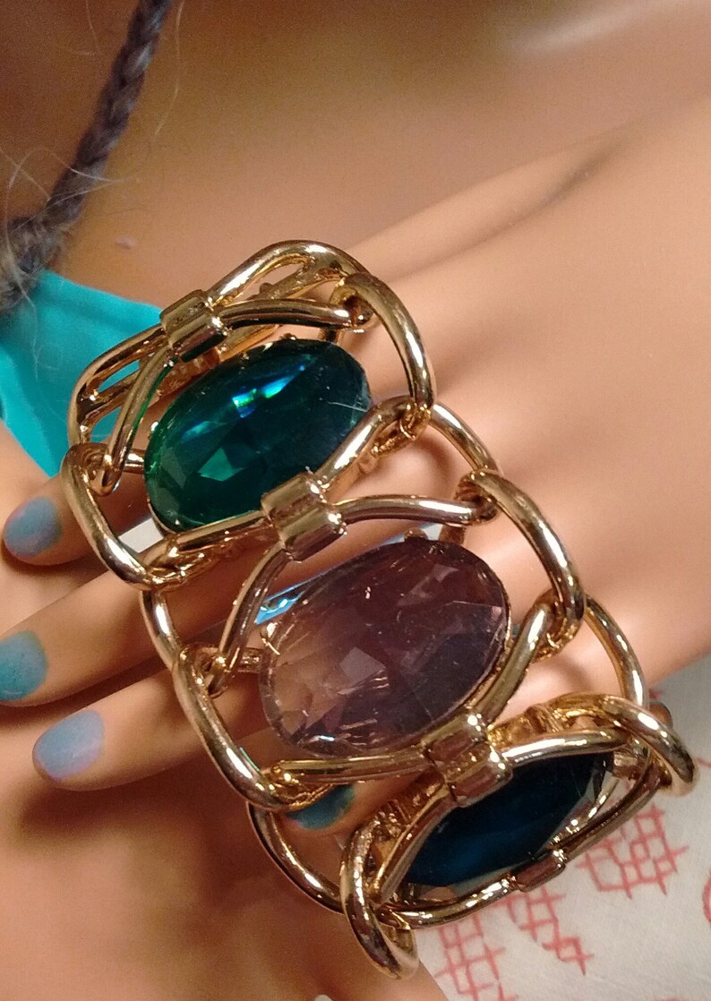 Bold Bright Beautiful Boho Vintage Crystal Gold Tone Bracelet