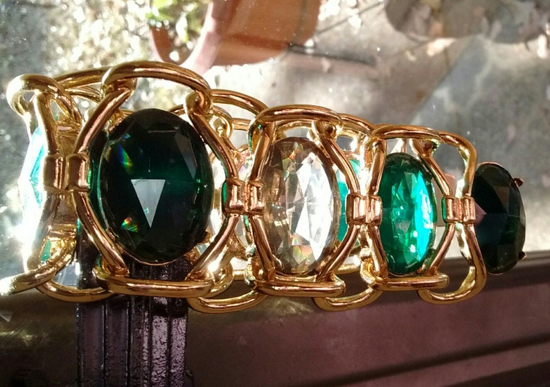 Bold Bright Beautiful Boho Vintage Crystal Gold Tone Bracelet