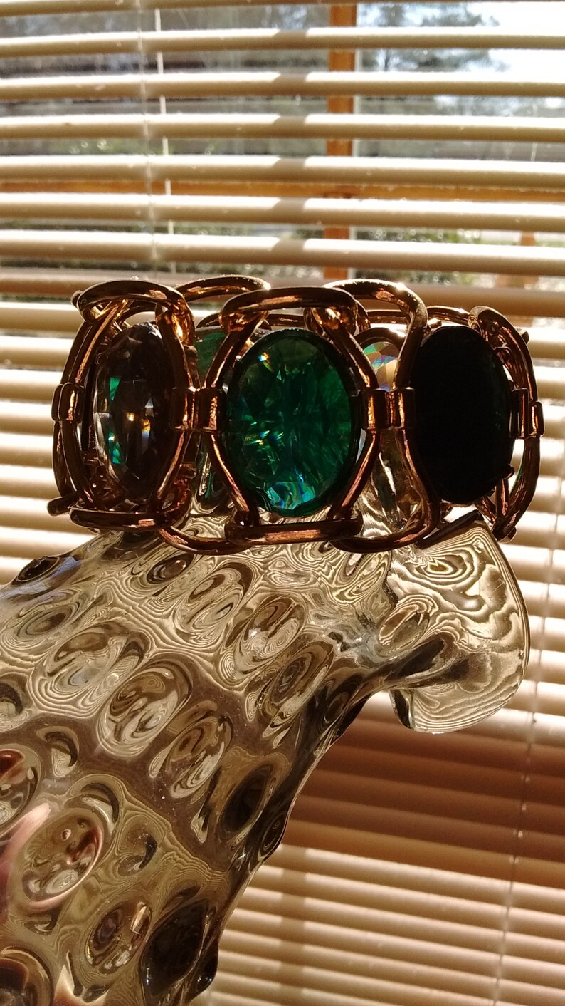 Bold Bright Beautiful Boho Vintage Crystal Gold Tone Bracelet