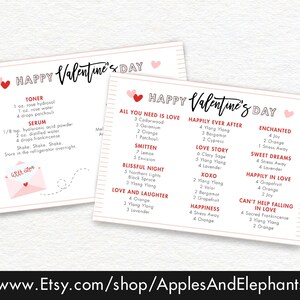 Valentine's Day Happy Mail Essential Oils Recipe Card, Instant Download