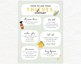 Thieves Cleaner Recipe Card, How to use your Young Living Thieves Cleaner, Instant Download