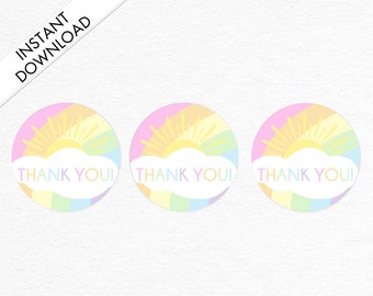 Instant Download Pastel Rainbow Birthday Favor Tags