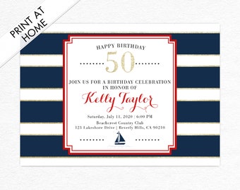 Nautical Sailboat Birthday Download and Print Invitation