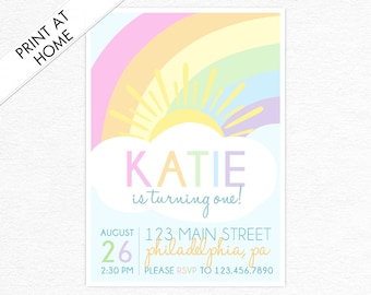Pastel Rainbow First Birthday Invitation (Digital Download)
