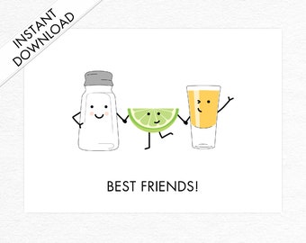 Funny Salt Lime Tequila Best Friends Card, Cinco de Mayo Card, Card for a Friend