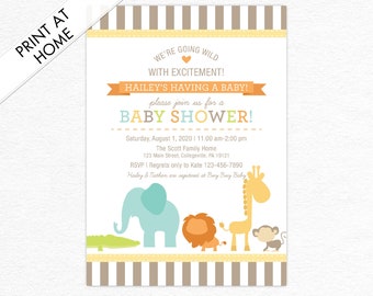 Baby Shower Invitation with Jungle Animals, Safari Baby Shower Invite