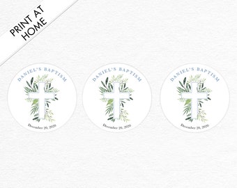 Baptism or First Communion Greenery and Cross Favor Tags Download and Print