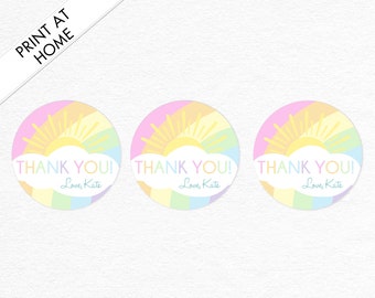 Pastel Rainbow Birthday Baixe e imprima etiquetas de favor e agradecimento