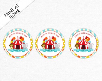 Carnival and Circus Birthday Favor Tags, Birthday Party Printables