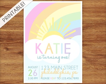 Pastel Rainbow Birthday Invitation - Rainbow Birthday Invite - Rainbow Birthday Party Invite - Printable