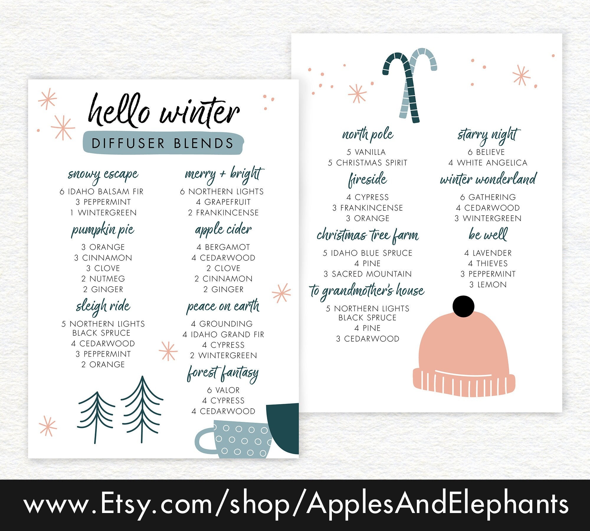 Hello Winter Diffuser Blends Card, Essential Oils for Winter Happy Mail,  Instant Download 