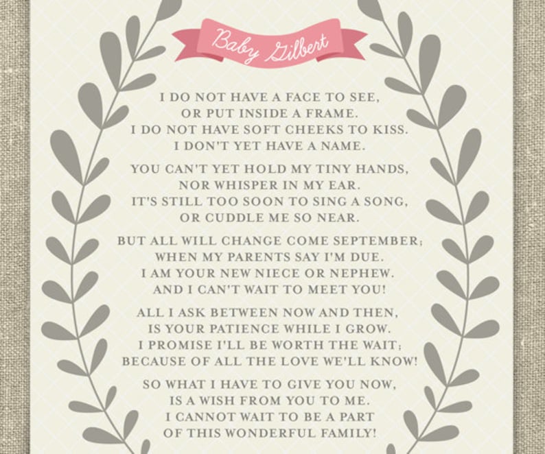 New Baby Announcement Poem Printable Card Floral Pregnancy Etsy