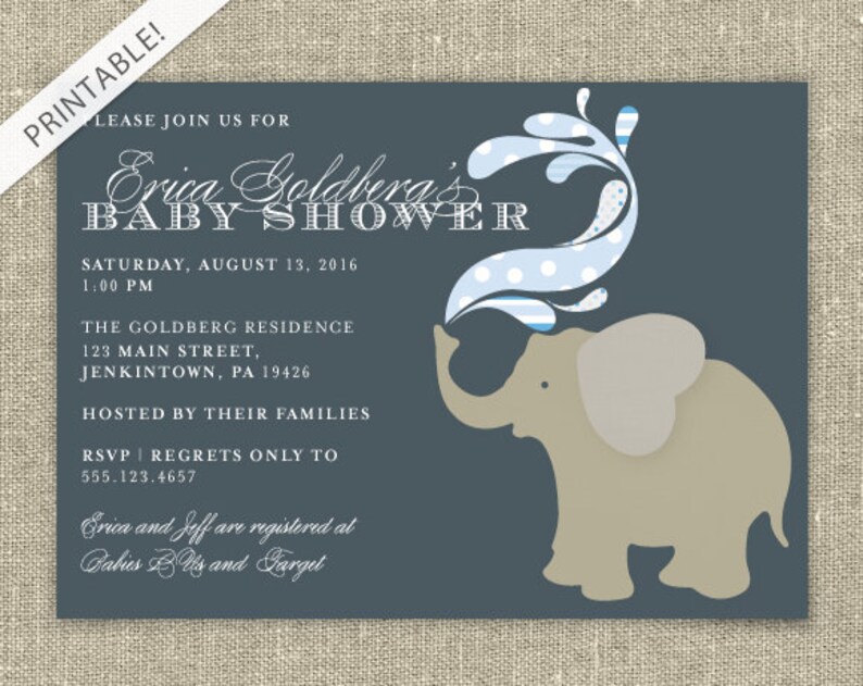 Elephant Baby Shower Invitation Blue Elephant Baby Shower Etsy