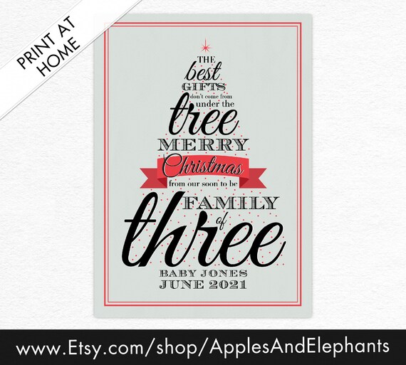 Typographic Red Christmas Tree Pregnancy Announcement Etsy