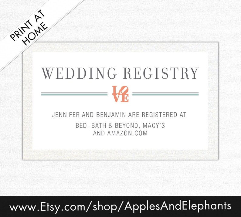 LOVE Bridal Shower Registry Card Download and Print Etsy