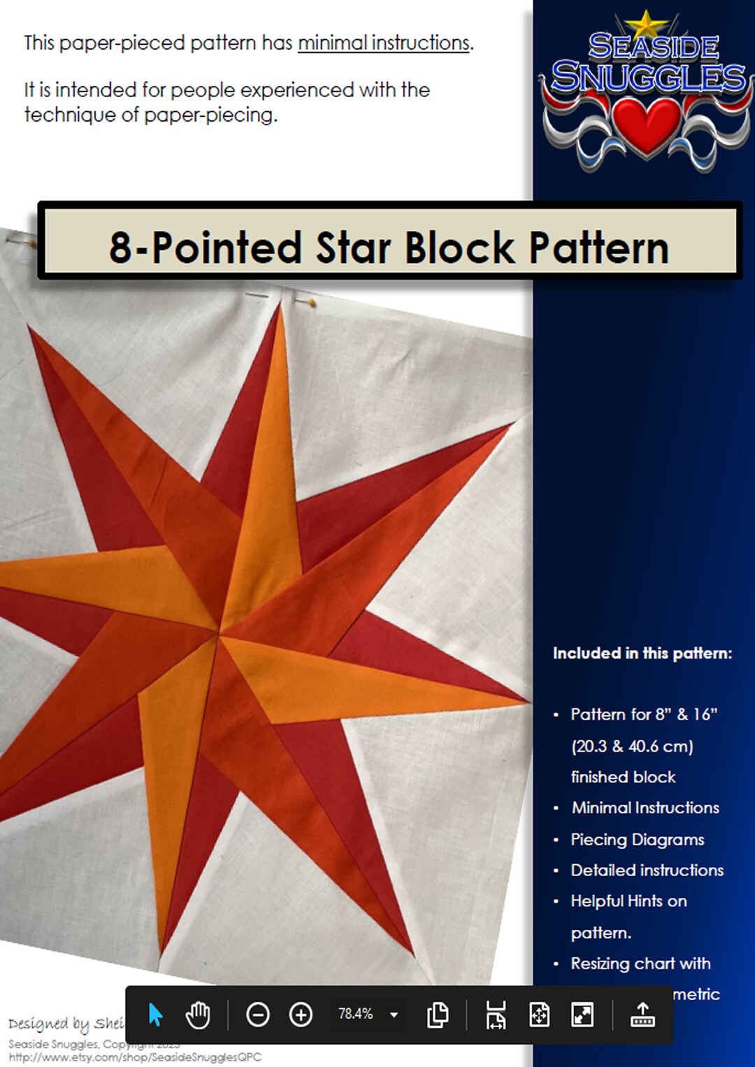 Digital Pattern: 8-pointed Star Block (no Burst) - Etsy