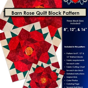 Digital Pattern: Barn Rose Quilt Block Pattern
