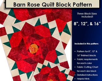 Digital Pattern: Barn Rose Quilt Block Pattern
