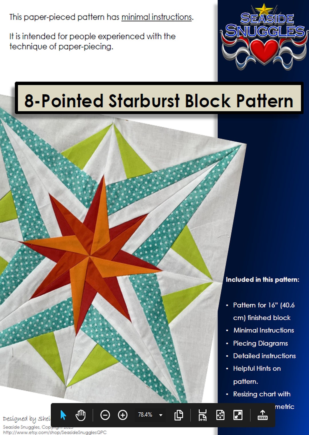 Digital Pattern: 8-pointed Starburst Block - Etsy