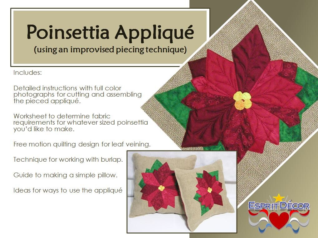 Pattern Poinsettia Appliqued Pillow - Etsy