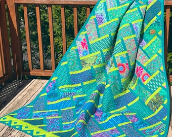 Physical Item: Herringbone Throw Quilt made with Kaffe Fassett's "The Ocean" Collection