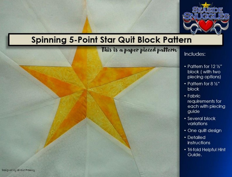 Pattern: Spinning 5-Point Star Quilt Block image 1