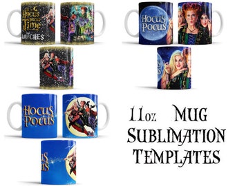 Hocus Pocus Sanderson Sisters Mugs Template Bundle for Sublimation, Full Mug Wrap, PNG Instant Digital Download