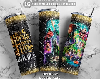 Hocus Pocus Sanderson Sisters, 20oz & 30oz Skinny Tumbler, Plus Mug Template for Sublimation, Tumbler Wrap, PNG Instant Digital Download