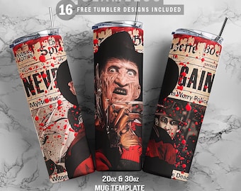 Horror Movie 20oz & 30oz Skinny Tumbler, Mug Template for Sublimation, Tumbler Wrap, PNG Instant Digital Download