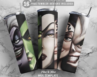 Villains Bad Girls, 20oz & 30oz Skinny Tumbler, Plus Mug Template for Sublimation, Tumbler Wrap, PNG Instant Digital Download
