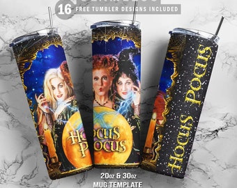 Hocus Pocus Sanderson Sisters, 20oz & 30oz Skinny Tumbler, Plus Mug Template for Sublimation, Tumbler Wrap, PNG Instant Digital Download