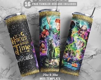 Hocus Pocus Sanderson Sisters, 20oz & 30oz Skinny Tumbler, Plus Mug Template for Sublimation, Tumbler Wrap, PNG Instant Digital Download