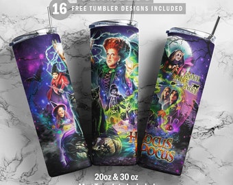 Hocus Pocus Sanderson Sisters, 20oz & 30oz Skinny Tumbler, Plus Mug Template for Sublimation, Tumbler Wrap, PNG Instant Digital Download