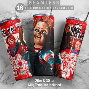 Horror Movie 20oz & 30oz Skinny Tumbler, Mug Template for Sublimation, Tumbler Wrap, PNG Instant Digital Download
