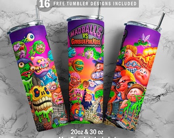 Madballs and Garbage Pail Kids, 20oz & 30oz Skinny Tumbler, Mug Template for Sublimation, Tumbler Wrap, PNG Instant Digital Download