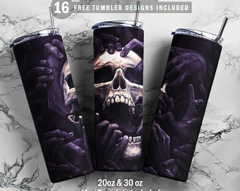 Skull Horror Halloween 20oz & 30oz Skinny Tumbler, Mug Template for Sublimation, Tumbler Wrap, PNG Instant Digital Download