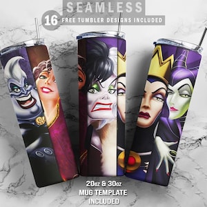 Villains Bad Girls, 20oz & 30oz Skinny Tumbler, Plus Mug Template for Sublimation, Tumbler Wrap, PNG Instant Digital Download