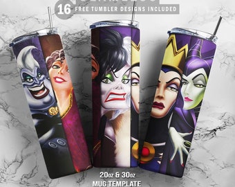 Villains Bad Girls, 20oz & 30oz Skinny Tumbler, Plus Mug Template for Sublimation, Tumbler Wrap, PNG Instant Digital Download